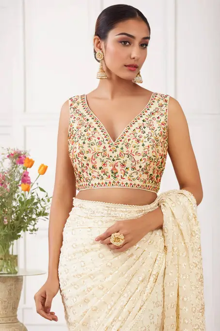 Ivory Pearl Embroidered Blouse – Ivory White